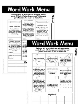 words their way homework menu