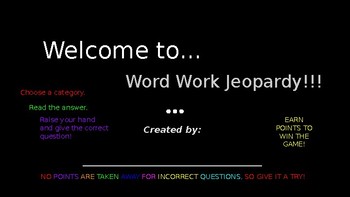 Preview of Distance Learning: Word Work Interactive Jeopardy Style Game