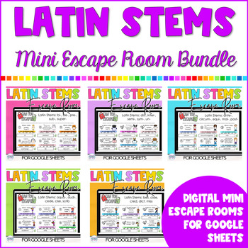 Preview of Word Work Latin Stems 1 Digital Escape Room BUNDLE
