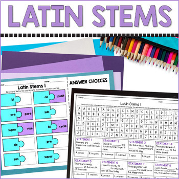 Preview of Word Work Latin and Greek Stems Matching and Secret Message BUNDLE