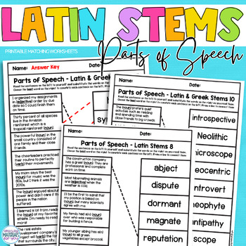 Preview of Word Work Latin and Greek Stems Parts of Speech Printable