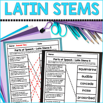 Preview of Word Work Latin and Greek Stems Parts of Speech Matching BUNDLE