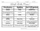 Word Work Menu- Independent Practice- Words Their Way Supplement