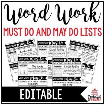 Preview of Word Work Must Do and May Do Lists