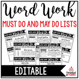 Word Work Must Do and May Do Lists