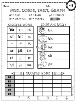 family short u word worksheets I  ip, Short it, CVC ig, ill)    ( Word No in, Families