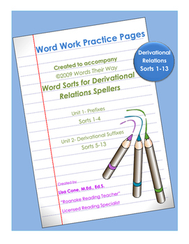Preview of Word Work Practice Pages 2009 Words Their Way Derivational Relations Sorts 1-13