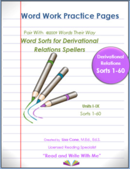 Preview of Word Work Practice Pages 2009 Words Their Way Derivational Relations Sorts 1-60