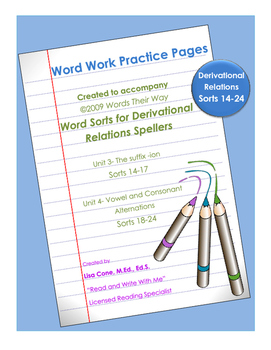 Preview of Word Work Practice Pages 2009 Words Their Way Derivational Relations Sorts 14-24