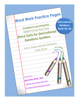 Preview of Word Work Practice Pages 2009 Words Their Way Derivational Relations Sorts 25-34