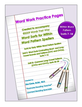 Preview of Word Work Practice Pages 2009 Words Their Way Within Word Pattern Sorts 7-18