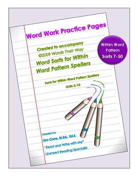 Preview of Word Work Practice Pages 2009 Words Their Way Within Word Pattern Sorts 7-50
