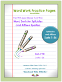 Word Work Practice Pages Words Their Way Syllable & Affixe