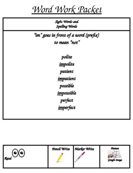 Preview of Word Work - Prefixes (IM)