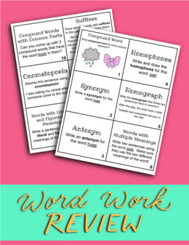 Preview of Word Work Review Activity (Task Cards/Scoot/Scavenger Hunt Game)