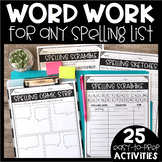 Word Work - Spelling Activities - Spelling Worksheets