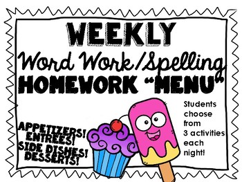 spelling word homework menu