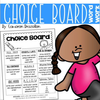 Preview of Word Work Spelling Sight Words Choice Board Activities Menu Tic Tac Toe EDITABLE