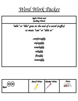Preview of Word Work - Suffixes (ABLE/IBLE)