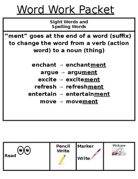 Preview of Word Work - Suffixes (MENT)