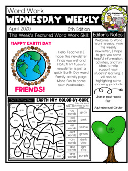 Word Work Wednesday Weekly Newsletter 6 Earth Day Word Families