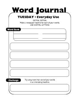 Word Work - Weekly Word Work Activity Journal - 1 month activities