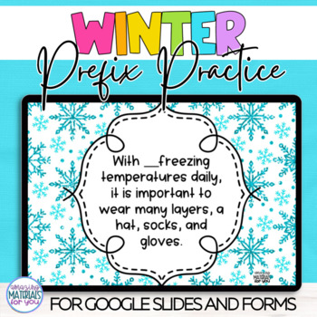 Preview of Word Work Winter Activities Prefix Slide Show and Google Form Digital Quizzes