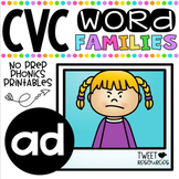 CVC Word Family 'AD' No Prep Phonics Printables