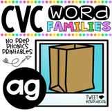 CVC Word Family 'AG' No Prep Phonics Printables