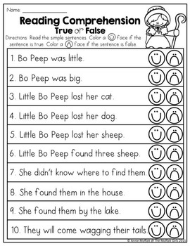 Word Work and Reading Comprehension with Nursery Rhymes: Little Bo Peep