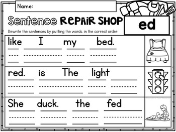 cvc word family ed no prep phonics printables by tweet resources