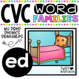 CVC Word Family 'ED' No Prep Phonics Printables
