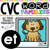 CVC Word Family 'ET' No Prep Phonics Printables