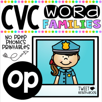 Preview of CVC Word Family 'OP' No Prep Phonics Printables