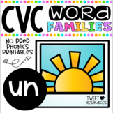 CVC Word Family 'UN' No Prep Phonics Printables