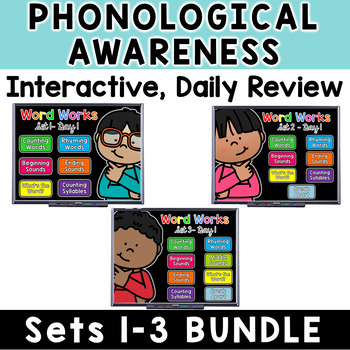 Preview of Kindergarten Phonological & Phonemic Awareness Interactive Daily Review Sets 1-3