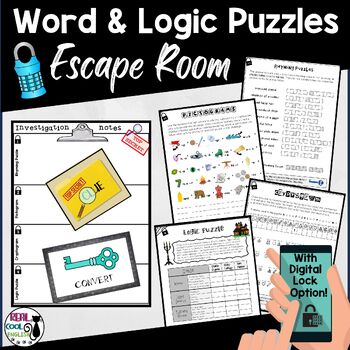 Preview of Word and Logic Puzzles Escape Room Activity With Digital Lock Option