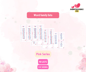 Preview of Word family Lists-Pink Series- Montessori911