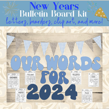 Preview of Word for the New Year Winter Holiday Low Prep Bulletin Kit Letters Boarders more