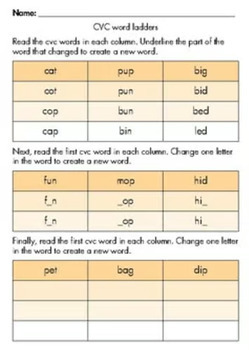 Preview of Word ladder worksheets