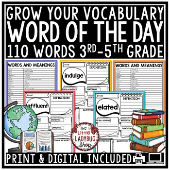 Preview of Word of The Day Week, Vocabulary Activities Word Work Worksheets Templates