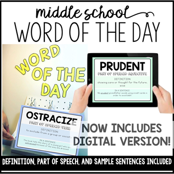 Preview of Word of the Day Middle School Vocabulary Digital for Google Slides and Print