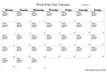 Word Of The Day Calendar By English Vasilina Teachers Pay Teachers