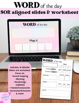 Preview of Word of the Day Editable Slides & Worksheet: SOR, Phonics, PA, Morphology