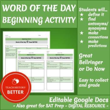 Preview of Word of the Day Worksheet - Do Now - Bell Ringer Activity