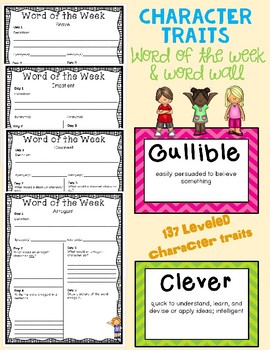 Preview of Word of the Week Character Traits -- With Word Wall (137 leveled words)