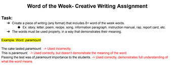 Preview of Word of the Week- Creative Writing