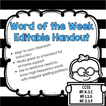 Preview of Word of the Week - High Frequency Sight Word Practice Handout