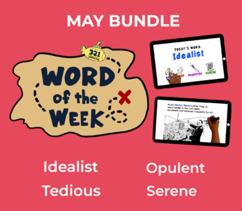 Preview of Word of the Week MAY Vocabulary Bundle: 4 Words (videos, quizzes, activities)