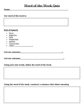 Preview of Word of the Week Quiz Template